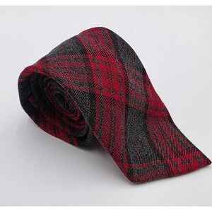 Merona Men's Red Charcoal Grey Plaid Textured Woven Classic Necktie